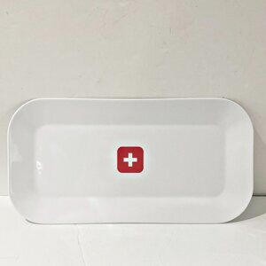 Kahla Germany White Porcelain Platter Red Cross Narrow Tray Serving Plate